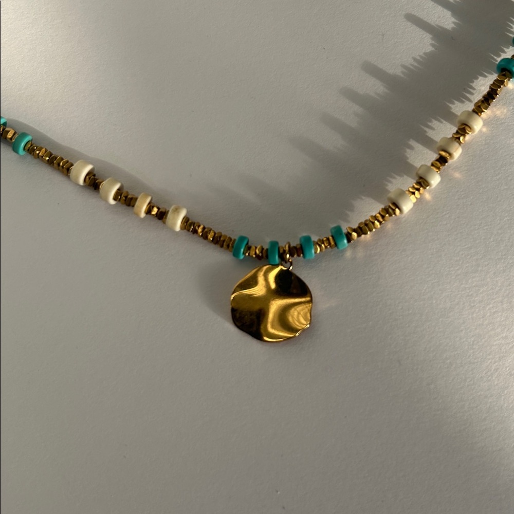 Turquoise and Gold Beaded Necklace - Picture 3 of 5